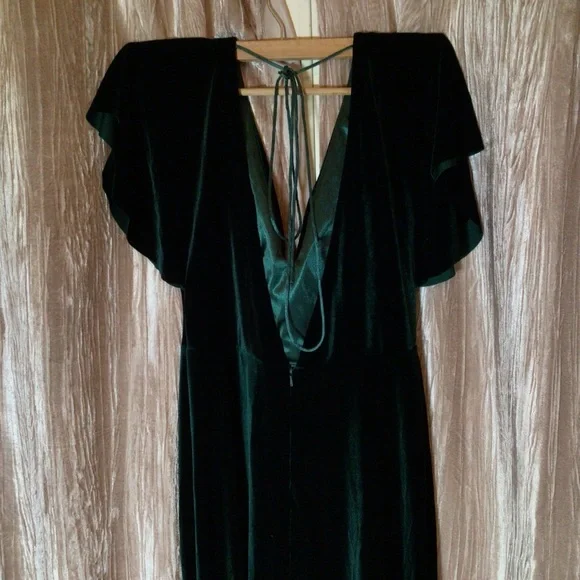 Jenny Yoo Ellis Anthropologie Flutter Sleeve Open-Back Velvet Emerald 12 10 8 - Picture 8 of 11